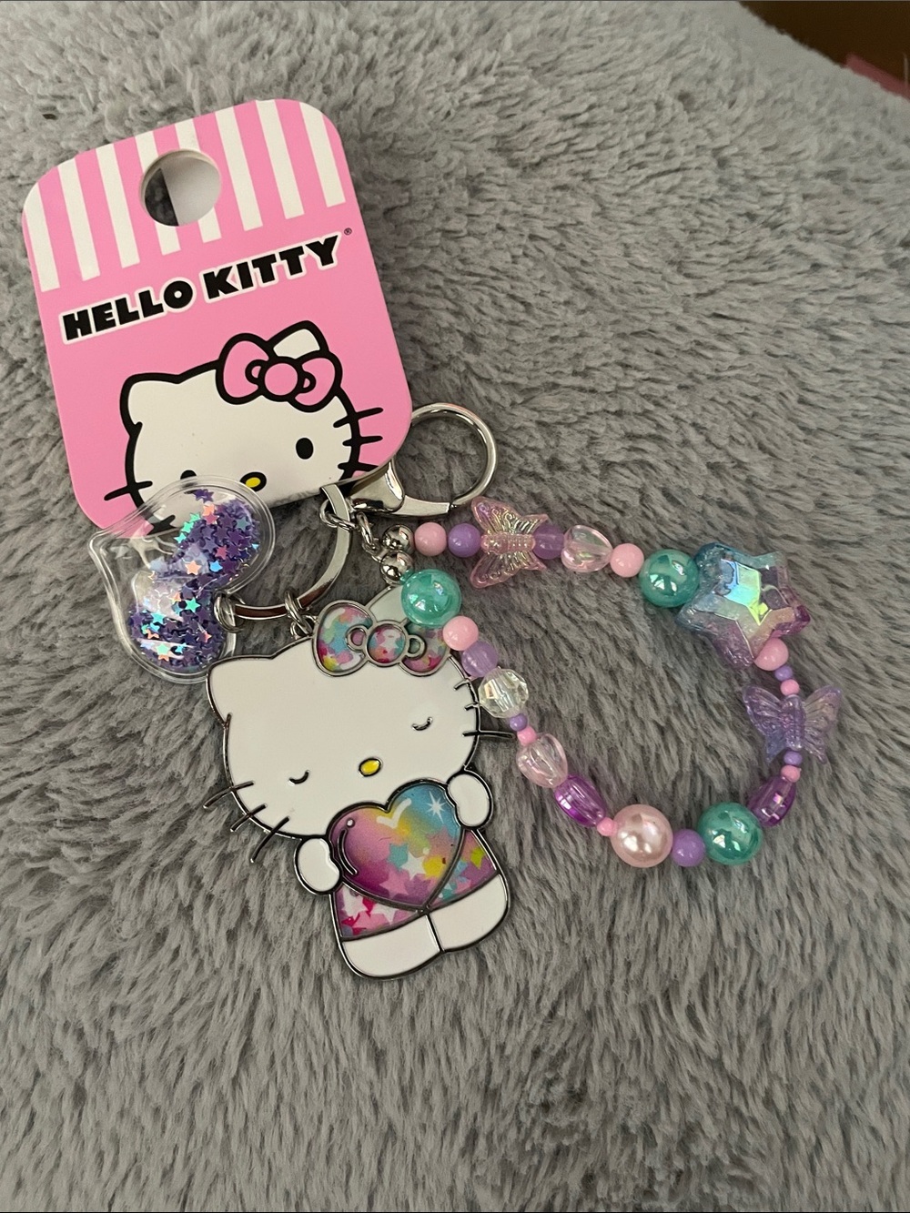 Hello Kitty Pink, Purple & Teal Beaded Keychain Set